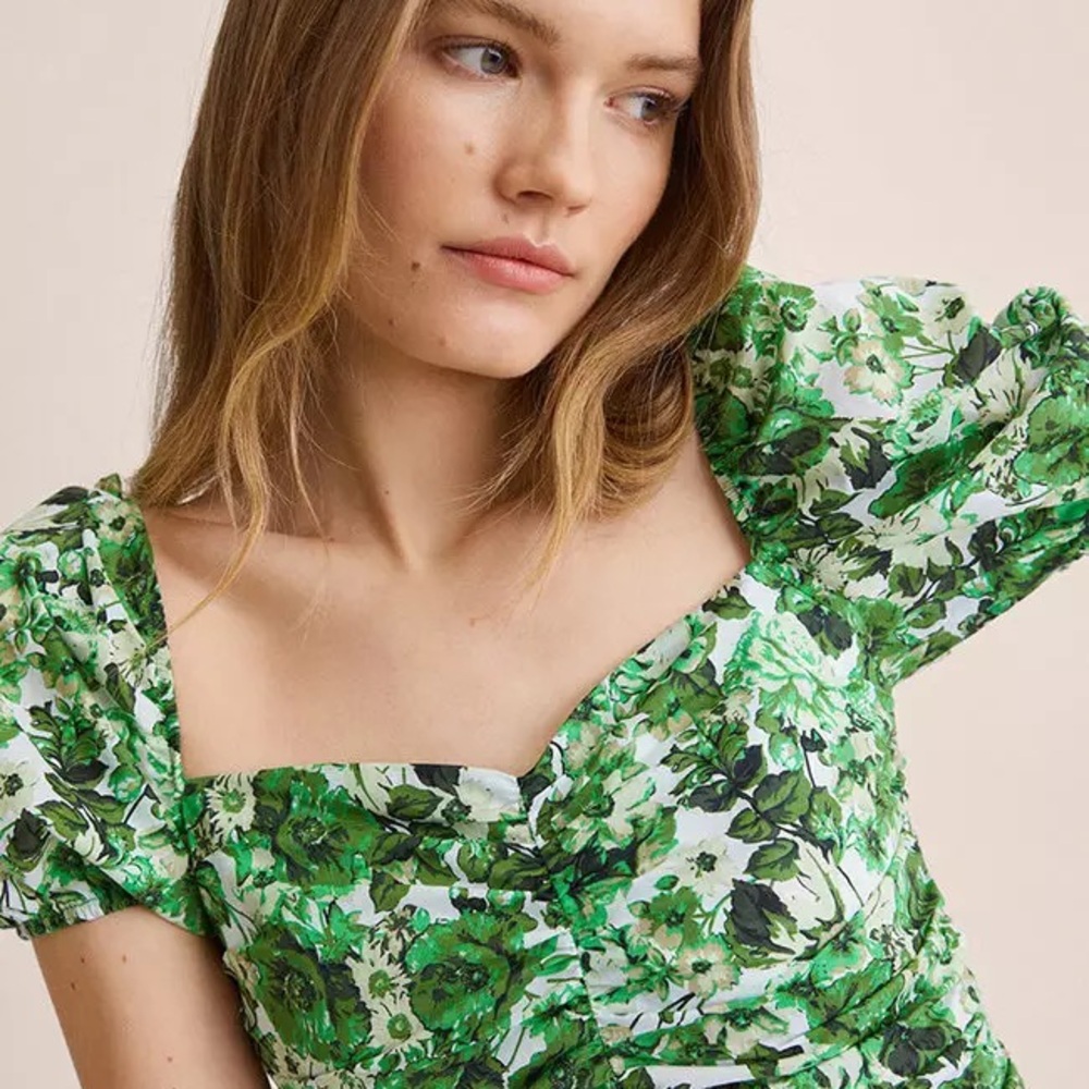 Mango Ruched Floral Print Top Size S - Picture 2 of 7